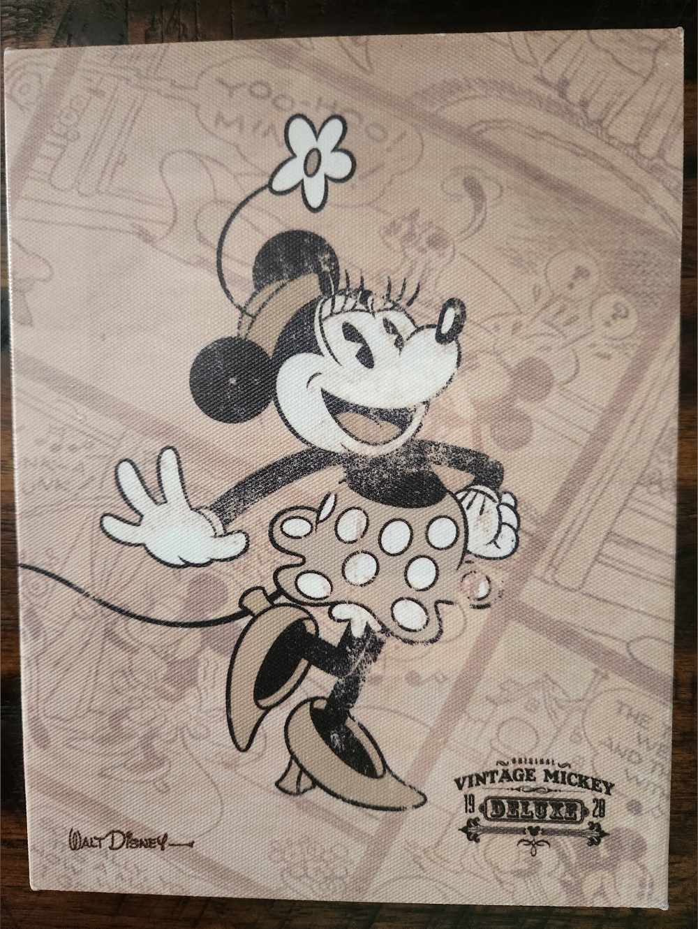 Vintage Minnie Mouse Canvas Wall Art - Beige, Black, White
